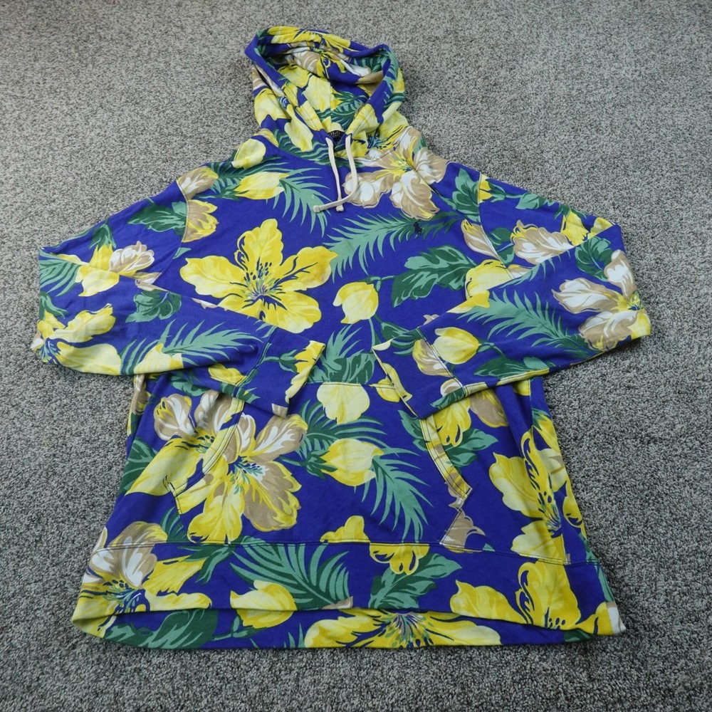 Polo Ralph Lauren Hoodie Mens XL Blue Tropical Floral Hawaiian Sweatshirt Pony